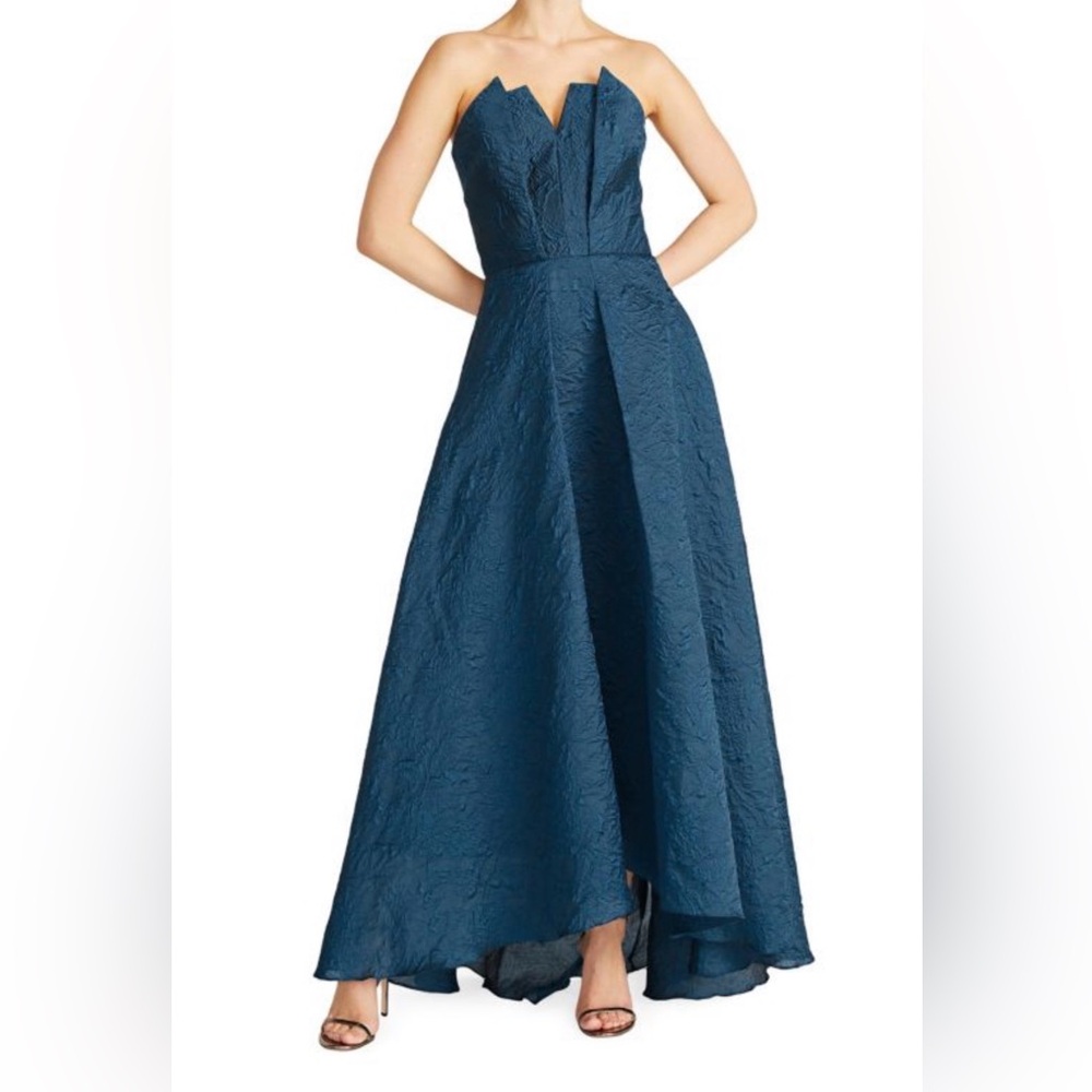Theia Strapless High-Low Jacquard Gown
